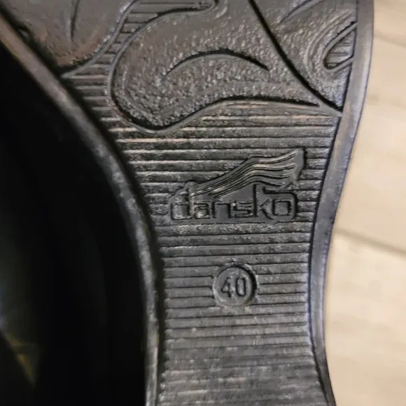 DANSKO Franka black leather wedge ankle strap studs heeled clogs casual W 10.5