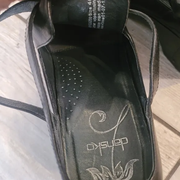 DANSKO Franka black leather wedge ankle strap studs heeled clogs casual W 10.5