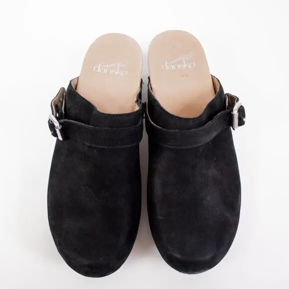 Dansko Marty Clogs Black Nubuck Leather Heeled Size 37
