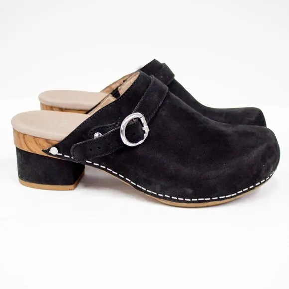 Dansko Marty Clogs Black Nubuck Leather Heeled Size 37