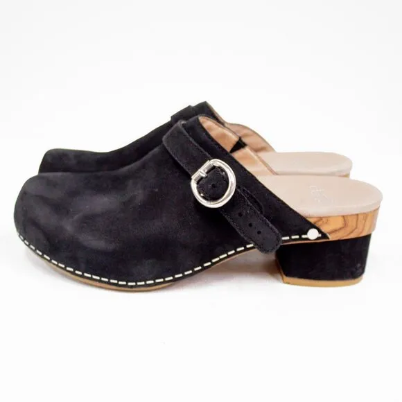 Dansko Marty Clogs Black Nubuck Leather Heeled Size 37