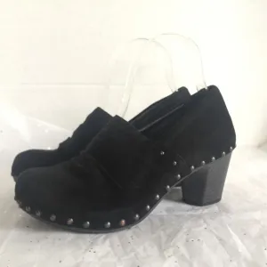 Dansko Nori Black Suede Wood Grain Heel Clog Studded Detail - Sz 38 Bohemian
