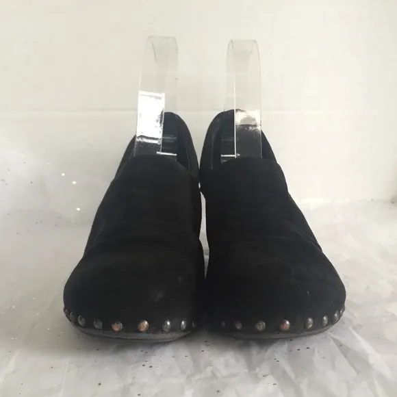 Dansko Nori Black Suede Wood Grain Heel Clog Studded Detail - Sz 38 Bohemian