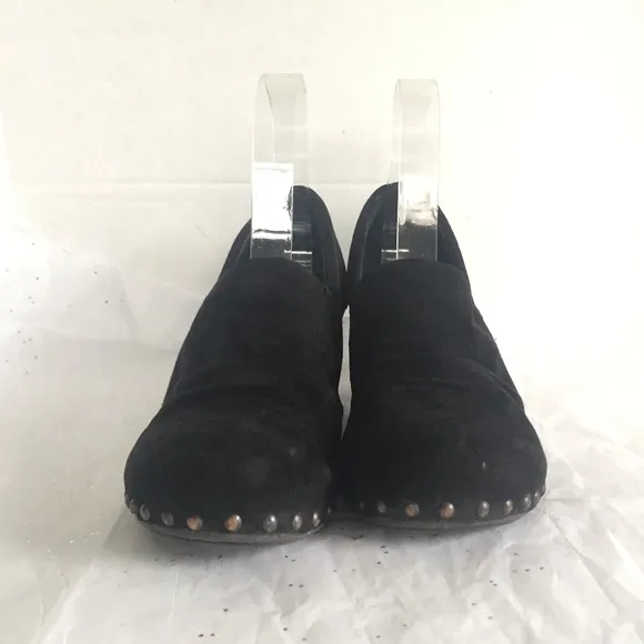 Dansko Nori Black Suede Wood Grain Heel Clog Studded Detail - Sz 38 Bohemian