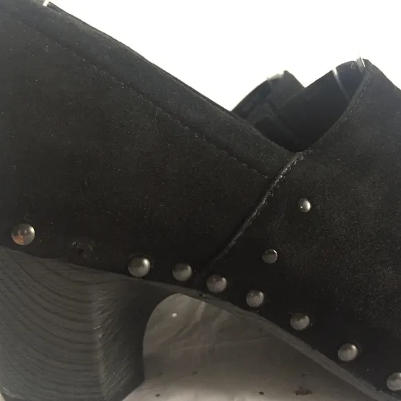Dansko Nori Black Suede Wood Grain Heel Clog Studded Detail - Sz 38 Bohemian