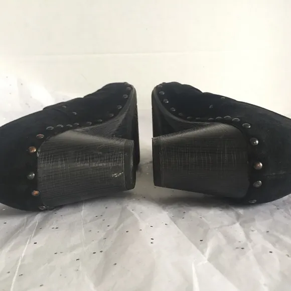 Dansko Nori Black Suede Wood Grain Heel Clog Studded Detail - Sz 38 Bohemian