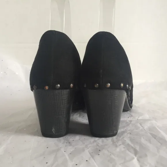Dansko Nori Black Suede Wood Grain Heel Clog Studded Detail - Sz 38 Bohemian