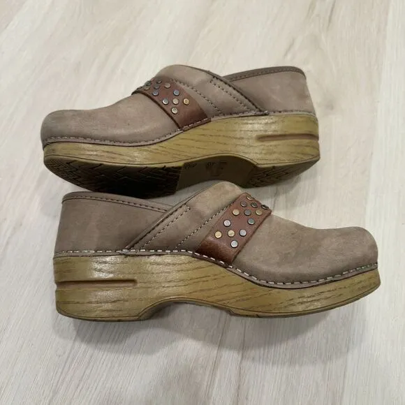 Dansko Paven WOMENS Taupe Milled‎ Leather Slip On Mules Clogs Shoes Size 37