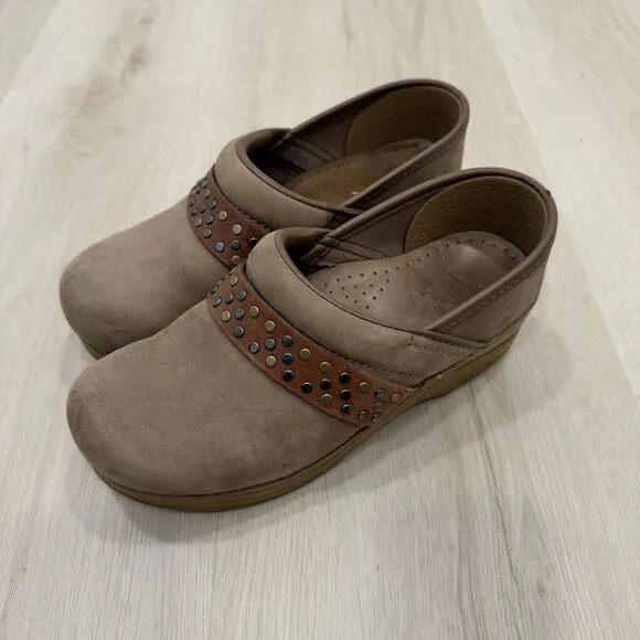 Dansko Paven WOMENS Taupe Milled‎ Leather Slip On Mules Clogs Shoes Size 37