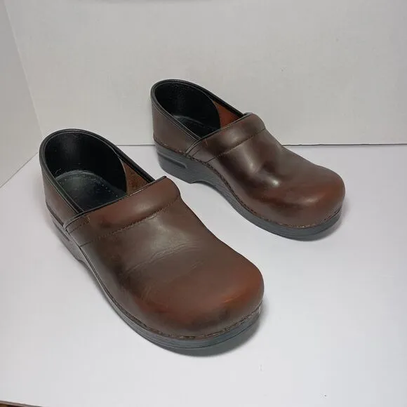 Dansko Professional Black Brown Oiled Leather Clogs Women Shoes EU 40 US 9.5-10