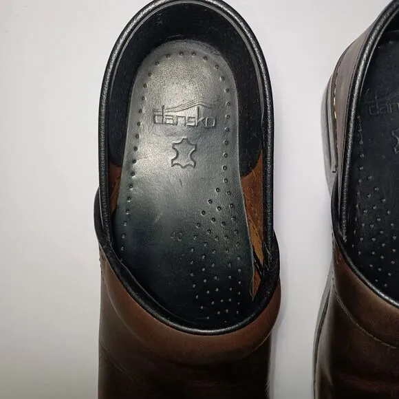 Dansko Professional Black Brown Oiled Leather Clogs Women Shoes EU 40 US 9.5-10