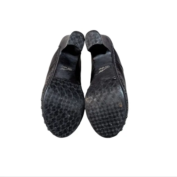 Dansko Rae Black Leather Studded Slip On Heeled Clogs 38 US 8