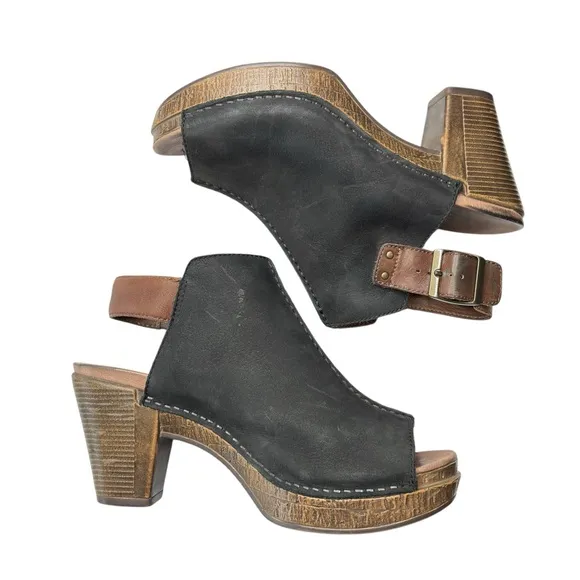 Dansko Reggie Black Suede Leather Slingback Mules Clog Shoe Sz EU 38 US 7.5 / 8