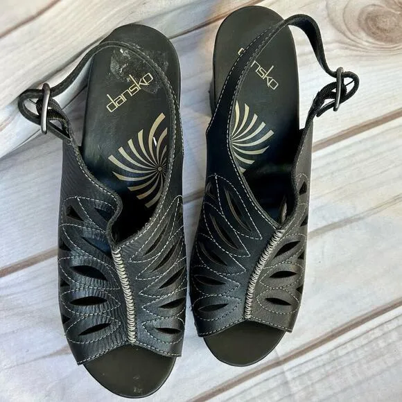dansko Rowena leather clog mule open toe sling back platform black boho 10 / 41​