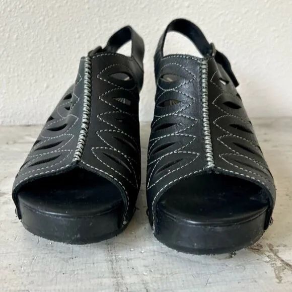 dansko Rowena leather clog mule open toe sling back platform black boho 10 / 41​