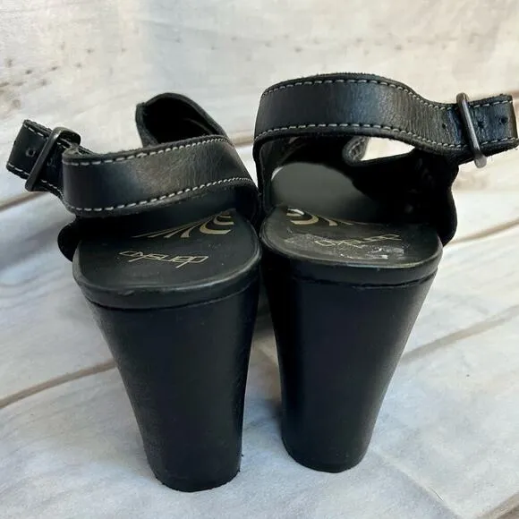 dansko Rowena leather clog mule open toe sling back platform black boho 10 / 41​