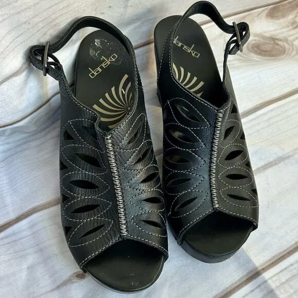 dansko Rowena leather clog mule open toe sling back platform black boho 10 / 41​