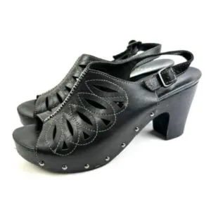 dansko Rowena leather clog mule open toe sling back platform black boho 10 / 41​