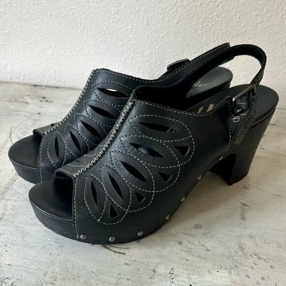 dansko Rowena leather clog mule open toe sling back platform black boho 10 / 41​