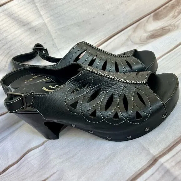dansko Rowena leather clog mule open toe sling back platform black boho 10 / 41​