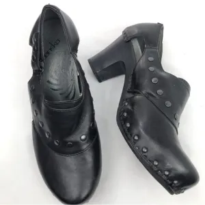 Dansko RYDER Black Leather Studded Heeled Platform Clogs
