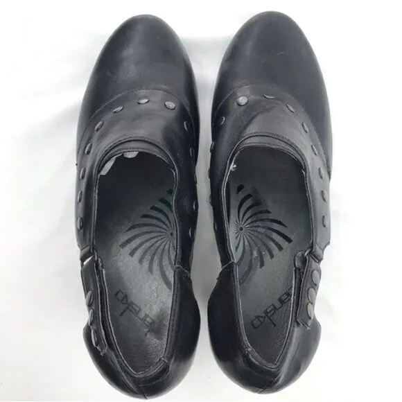 Dansko RYDER Black Leather Studded Heeled Platform Clogs