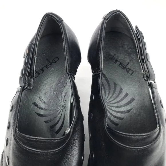 Dansko RYDER Black Leather Studded Heeled Platform Clogs