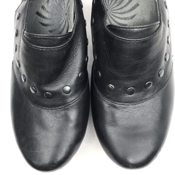 Dansko RYDER Black Leather Studded Heeled Platform Clogs
