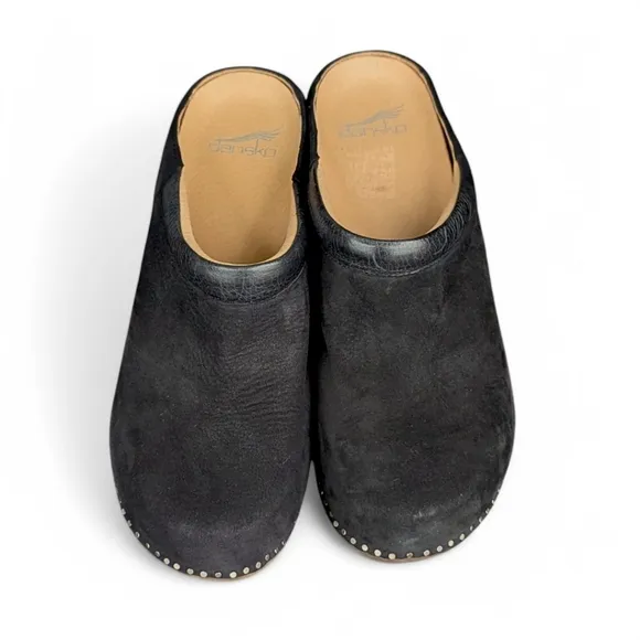 Dansko Sammy Nubuck Leather Black Clogs Women's EU Sz 40 / 9.5 - 10 Mules