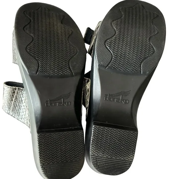 Dansko Sophie Black White Leather Snake Print Comfort Slide Sandal 8.5 / 9 EU 39