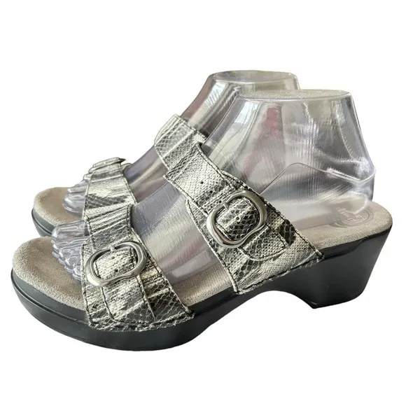 Dansko Sophie Black White Leather Snake Print Comfort Slide Sandal 8.5 / 9 EU 39
