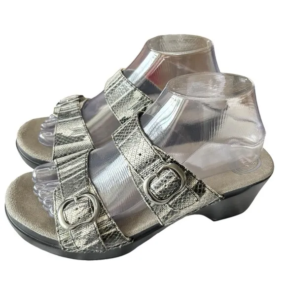 Dansko Sophie Black White Leather Snake Print Comfort Slide Sandal 8.5 / 9 EU 39