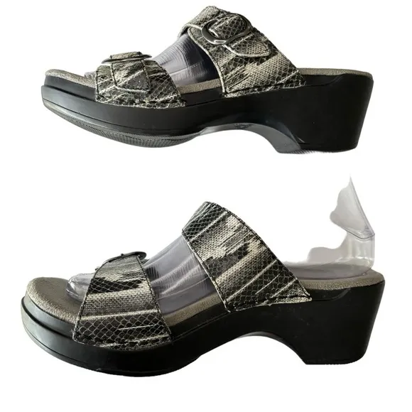 Dansko Sophie Black White Leather Snake Print Comfort Slide Sandal 8.5 / 9 EU 39