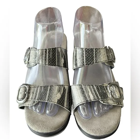 Dansko Sophie Black White Leather Snake Print Comfort Slide Sandal 8.5 / 9 EU 39
