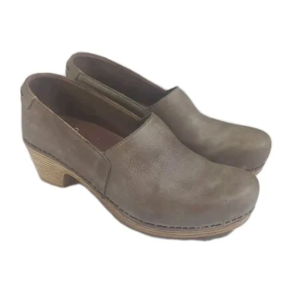 DANSKO Taupe Seude Heeled Mavis Mule Clogs Size 38 US 7.5-8