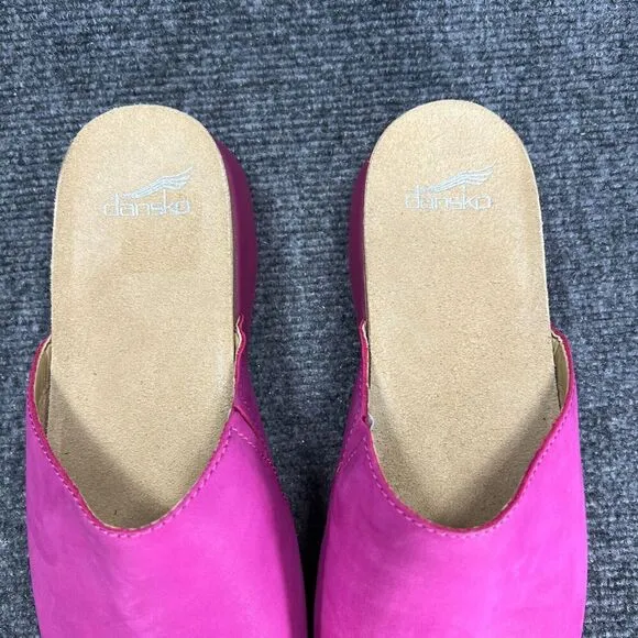 Dansko Womens Ravyn Slides Peep Toe Mules Size EU 42 US 11.5-12 Pink Nubuck EUC