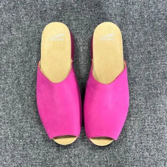 Dansko Womens Ravyn Slides Peep Toe Mules Size EU 42 US 11.5-12 Pink Nubuck EUC