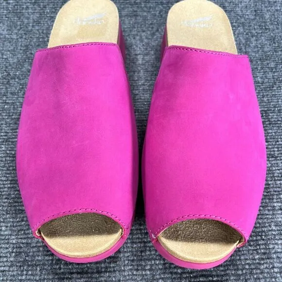 Dansko Womens Ravyn Slides Peep Toe Mules Size EU 42 US 11.5-12 Pink Nubuck EUC