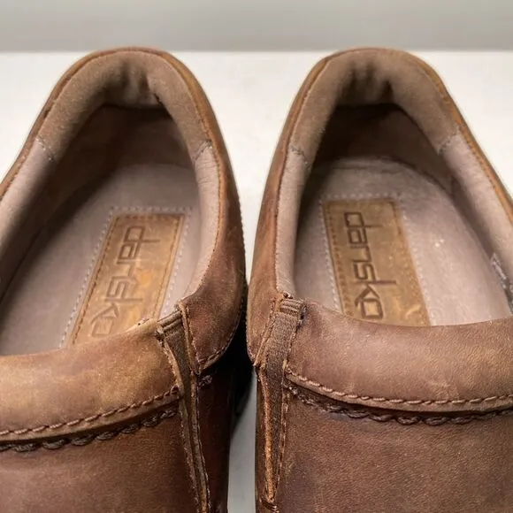 Dansko Wynn Brown Leather Distressed Slip-On Loafer Shoe Clog EVA Footbed Career