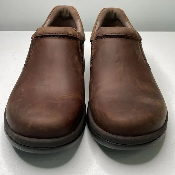 Dansko Wynn Brown Leather Distressed Slip-On Loafer Shoe Clog EVA Footbed Career