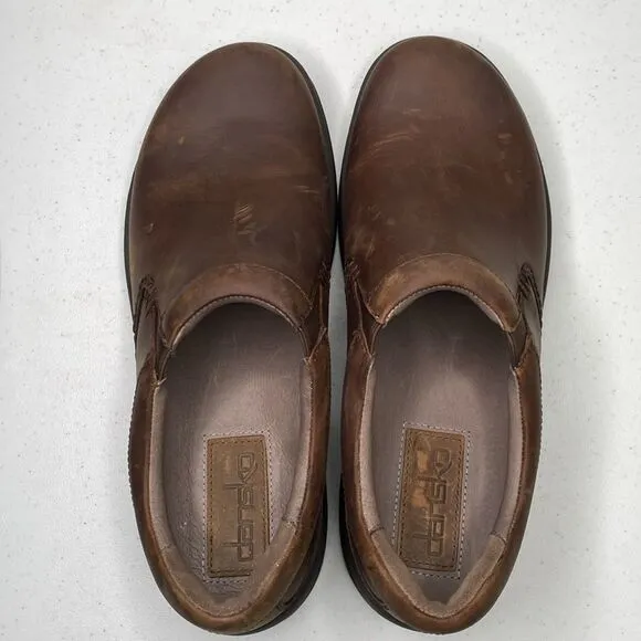 Dansko Wynn Brown Leather Distressed Slip-On Loafer Shoe Clog EVA Footbed Career