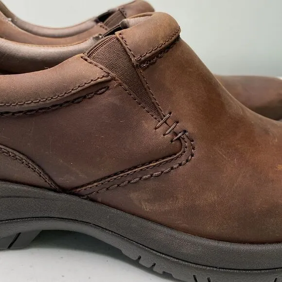 Dansko Wynn Brown Leather Distressed Slip-On Loafer Shoe Clog EVA Footbed Career