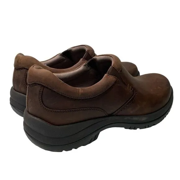 Dansko Wynn Brown Leather Distressed Slip-On Loafer Shoe Clog EVA Footbed Career