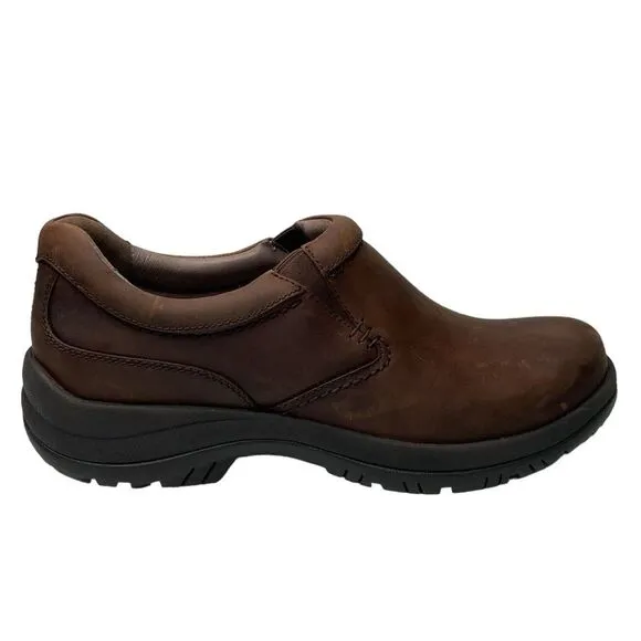 Dansko Wynn Brown Leather Distressed Slip-On Loafer Shoe Clog EVA Footbed Career