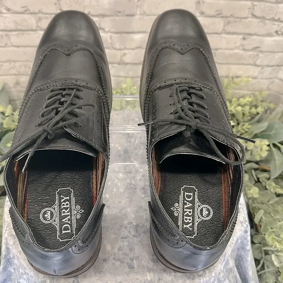DARBY - Black Faux Leather Semi-Round Toe Wingtip Dress Oxfords Mens 10.5M🖤VGUC