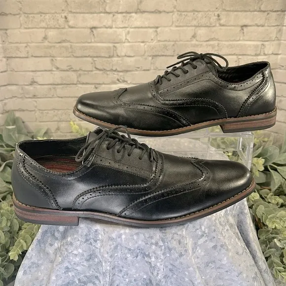DARBY - Black Faux Leather Semi-Round Toe Wingtip Dress Oxfords Mens 10.5M🖤VGUC
