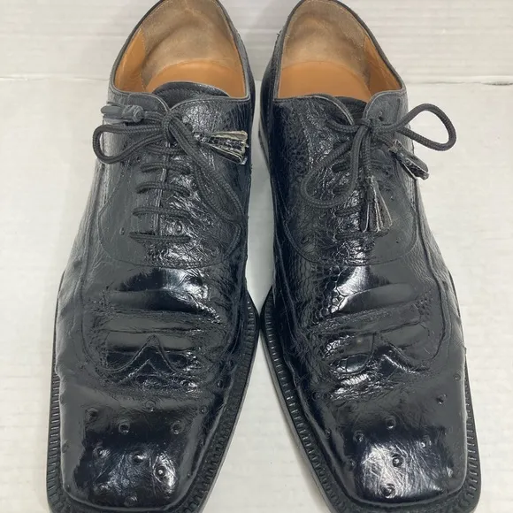 David Eden Genuine Ostrich Lace Up Wingtip Oxfords Dress Shoes Size 9 Black