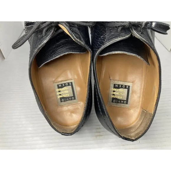 David Eden Genuine Ostrich Lace Up Wingtip Oxfords Dress Shoes Size 9 Black