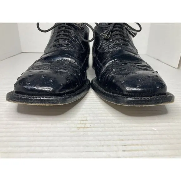 David Eden Genuine Ostrich Lace Up Wingtip Oxfords Dress Shoes Size 9 Black