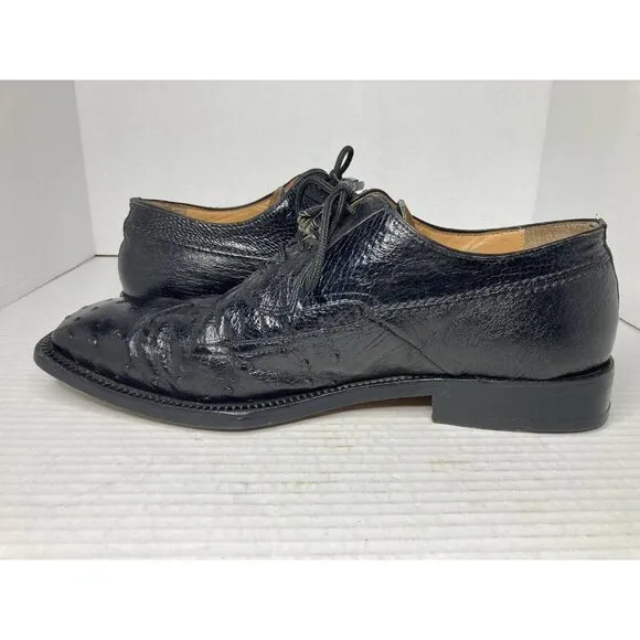 David Eden Genuine Ostrich Lace Up Wingtip Oxfords Dress Shoes Size 9 Black